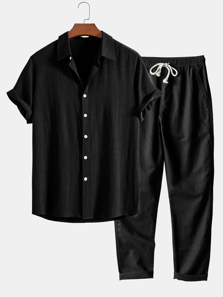 Button-up shirt and straight-cut trousers in a linen-rayon blend