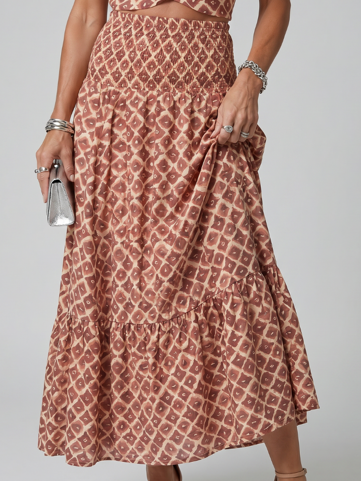 Amira | Geometric Print Cutout Criss-Cross Midi Dress
