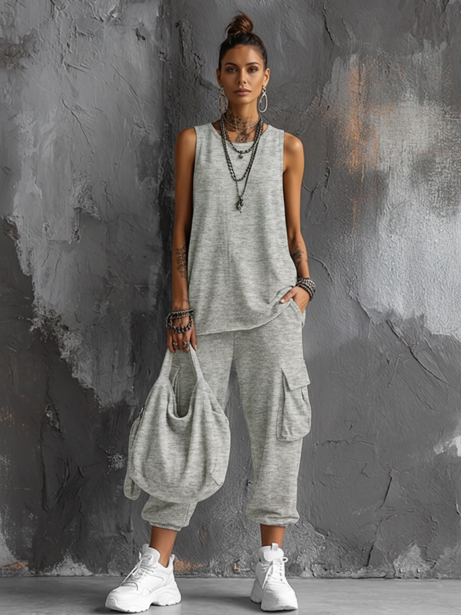 Women's Leisure Set: Dark Grey Hobby Top + Jogging Pants