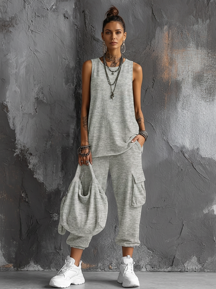 Women's Leisure Set: Dark Grey Hobby Top + Jogging Pants