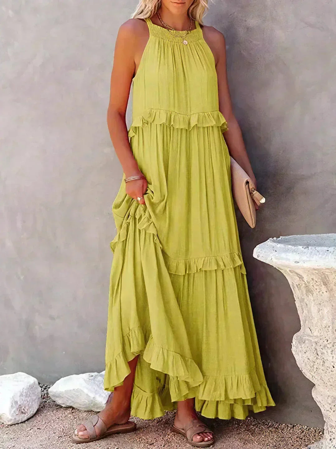 Sarah | Halterneck Ruched Maxi Dress (Almost sold out)