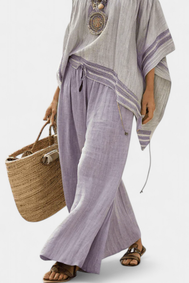 Serenella - Shoulder and wide striped pants