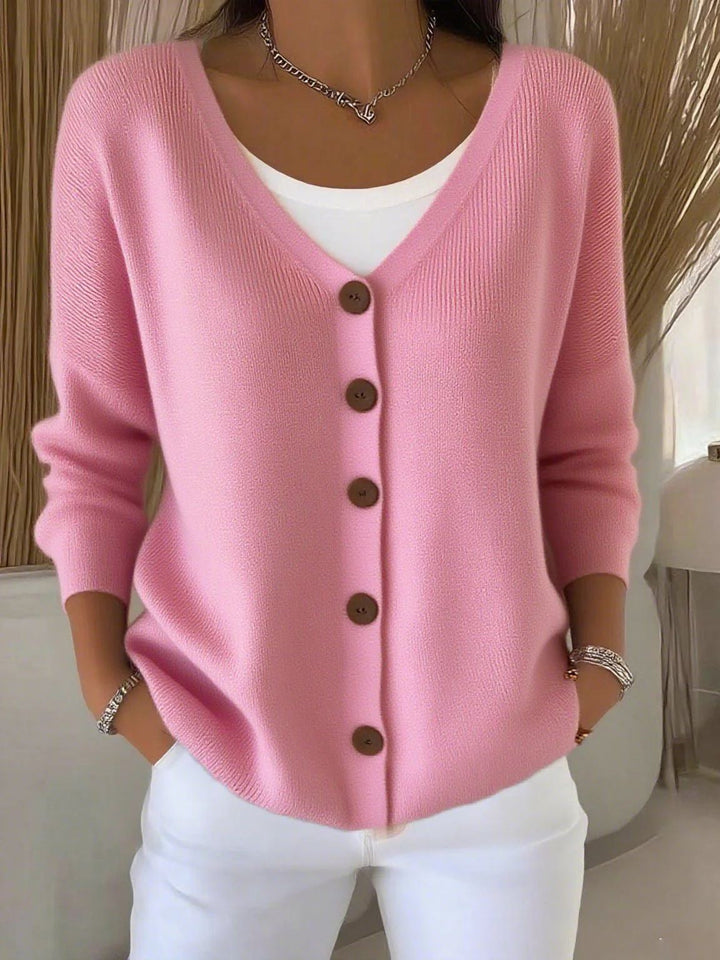 Olivia™ - Long Sleeve V-Neck Button-Up Sweater