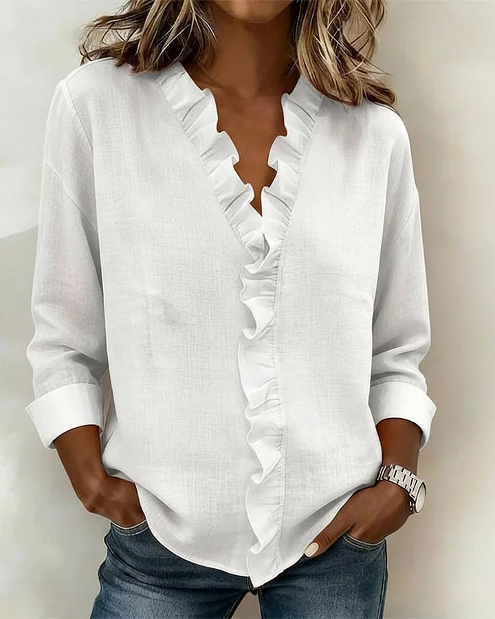 Indie | Ruffled V-Neck Long Sleeve Shirt