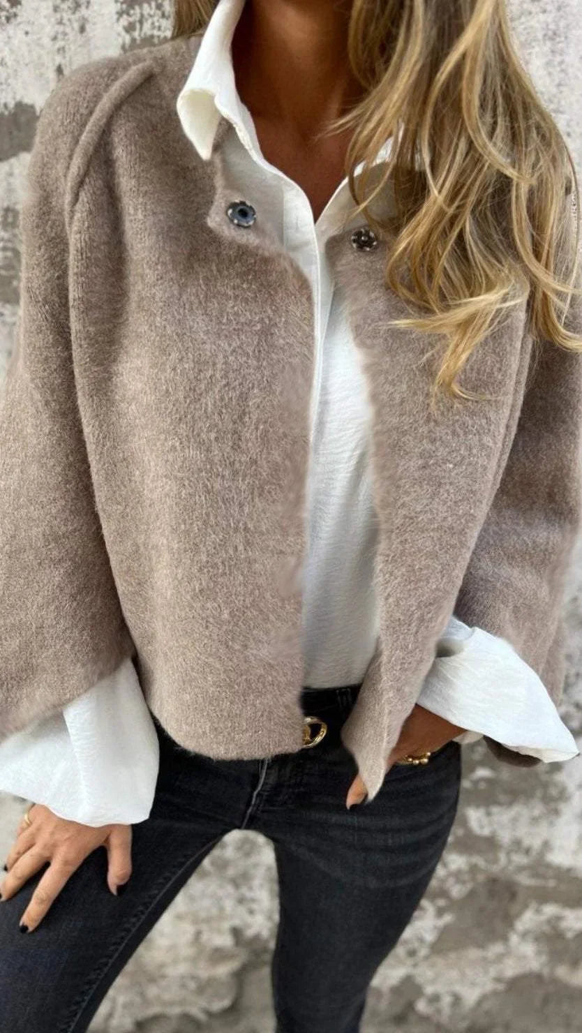 Celeste - Wool Coat With Round Neck And Long Sleeves