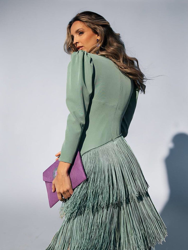 Sofia | Elegant V-Neck Ombre Fringe Dress