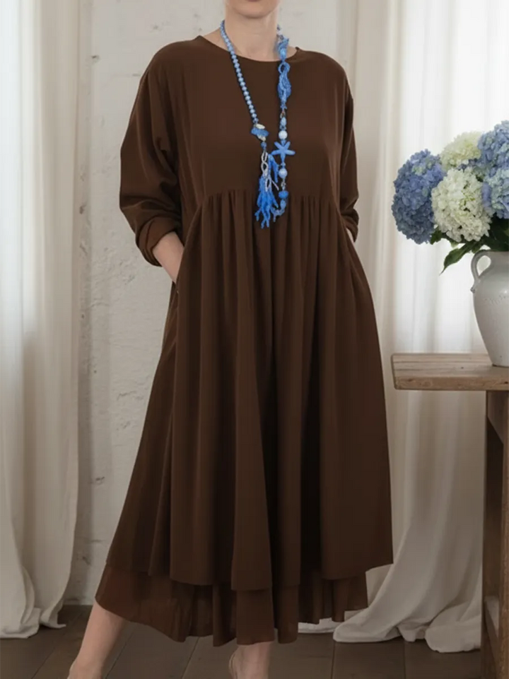 Casual women's midi dress with a double hem design