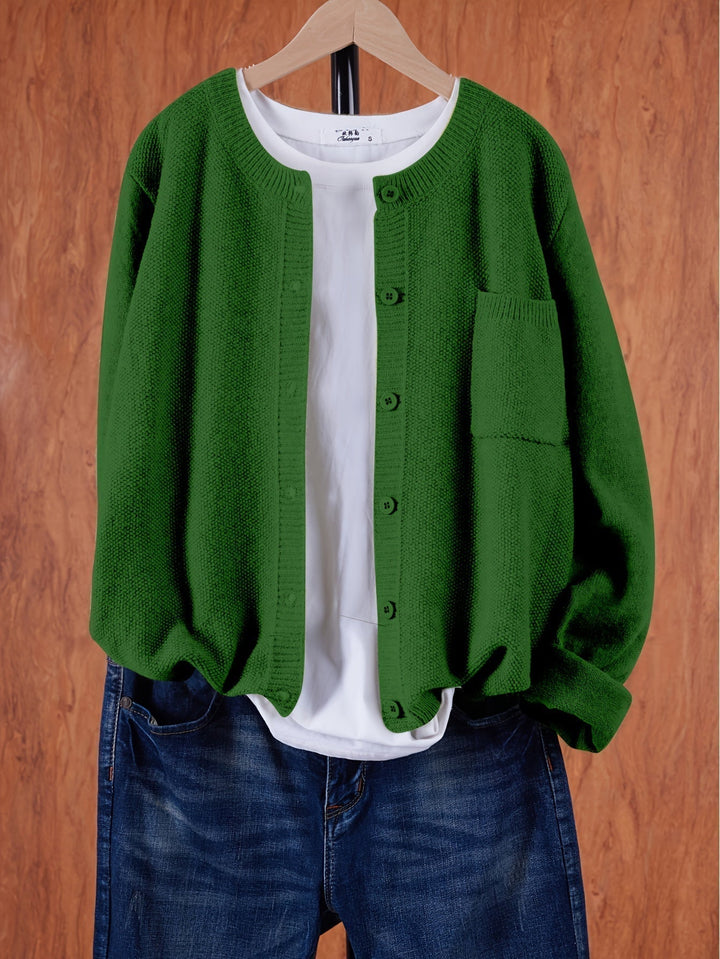 Eugenia | Damen Rundhals-Cardigan mit Knöpfen und Tasche