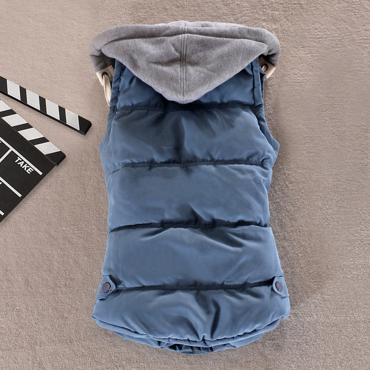 Women's fitted thermal vest with hood and snap-button placket