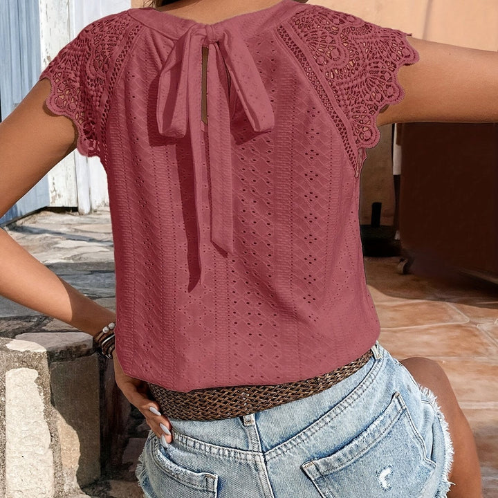 Keshia™ - Elegant Blouse with Eyelets and Tie Detail