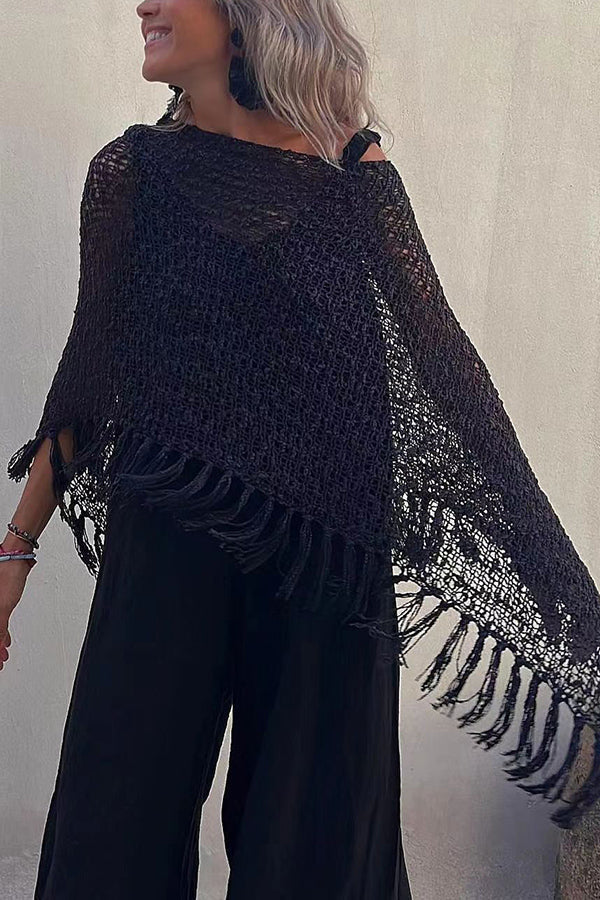 Sunset Breeze Tasseled Knit Cutout Cover-Up
