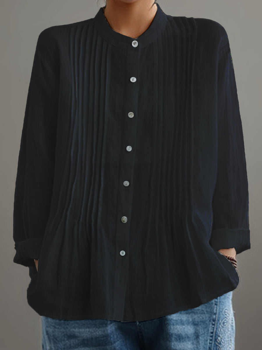 Farah™ – Casual Cotton and Linen Pleated Shirt