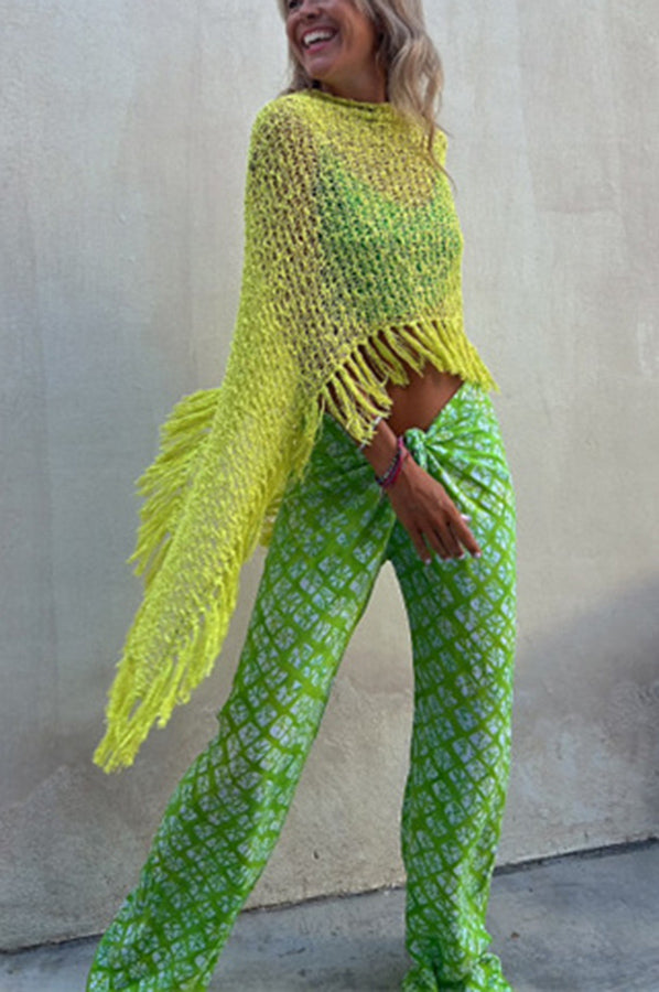 Sunset Breeze Tasseled Knit Cutout Cover-Up