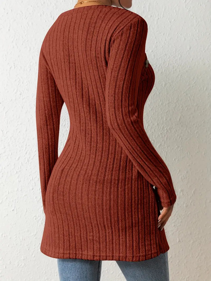 Julia - Asymmetric Buttoned Rib-Knit Top