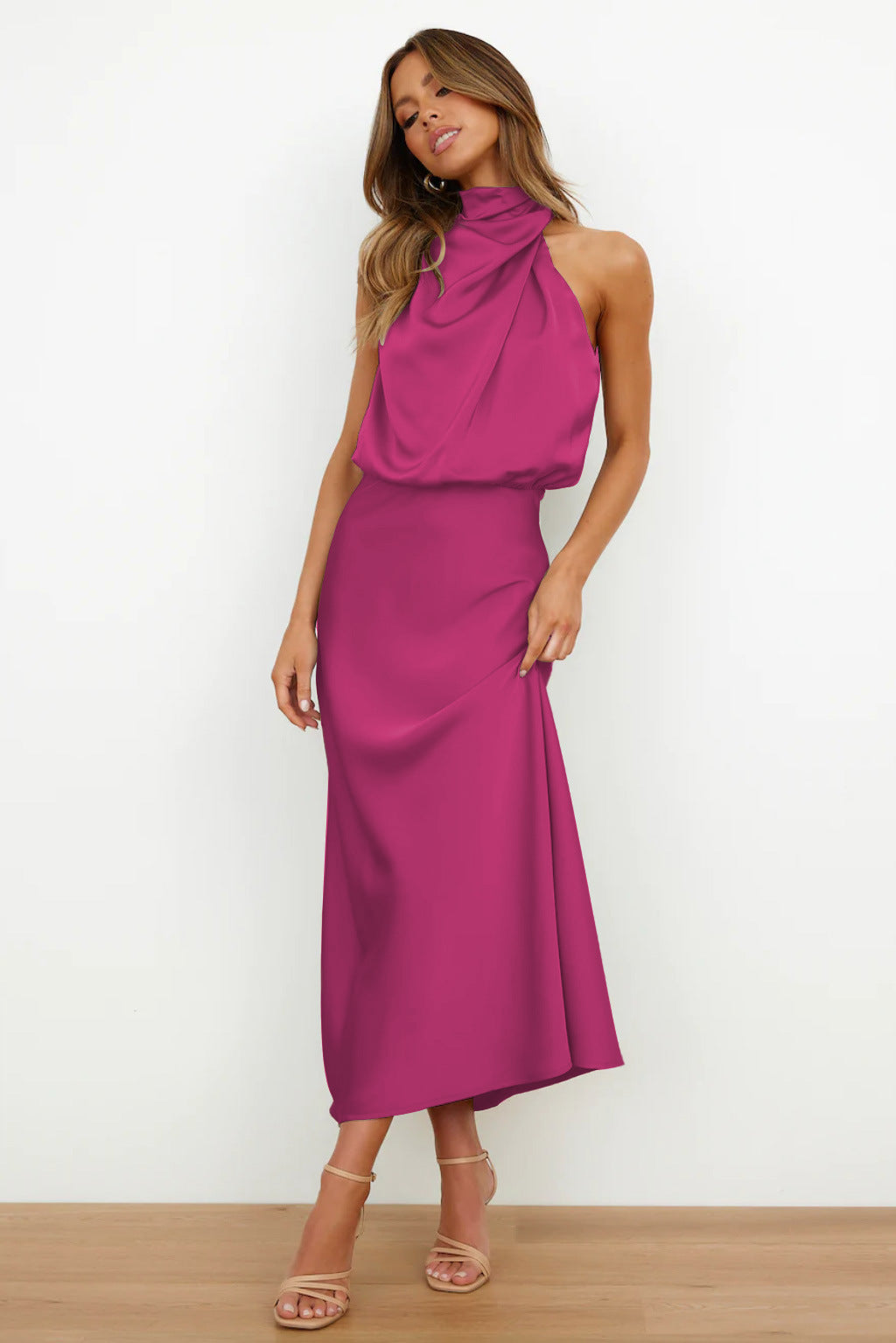Carlina™ - Long Satin Halter Dress