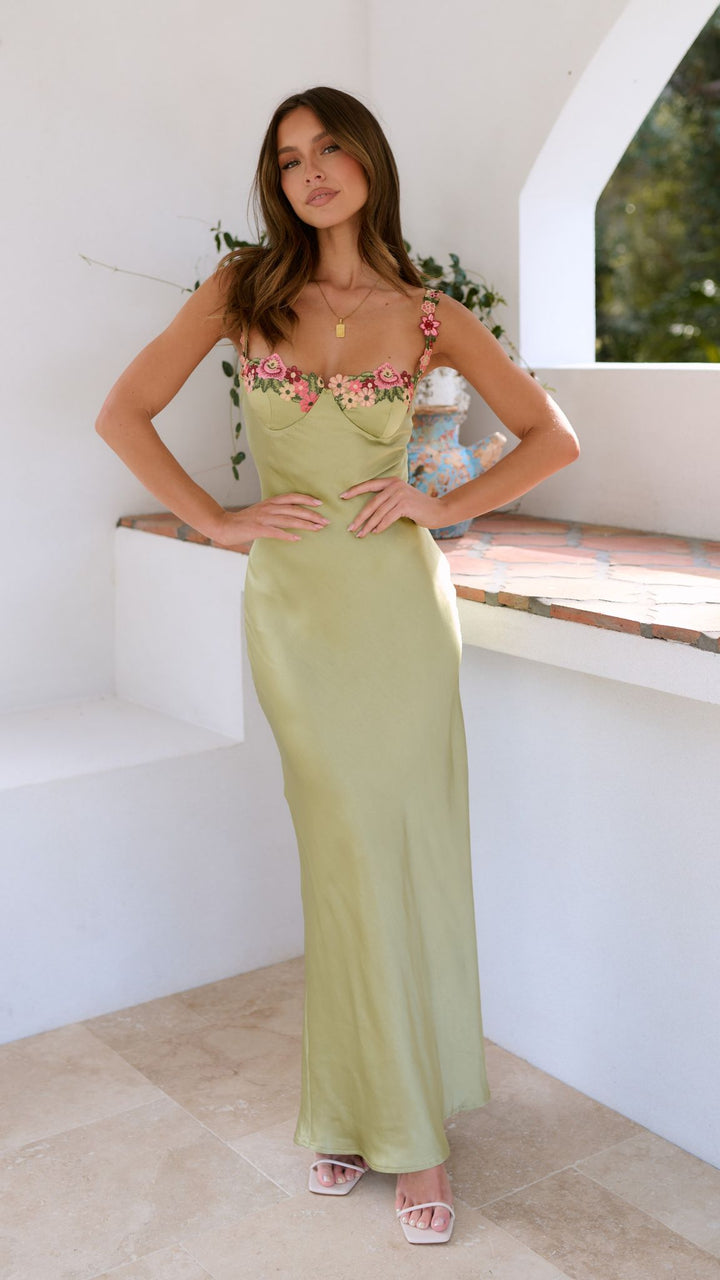 Luz - Embroidered Plain Satin Dress