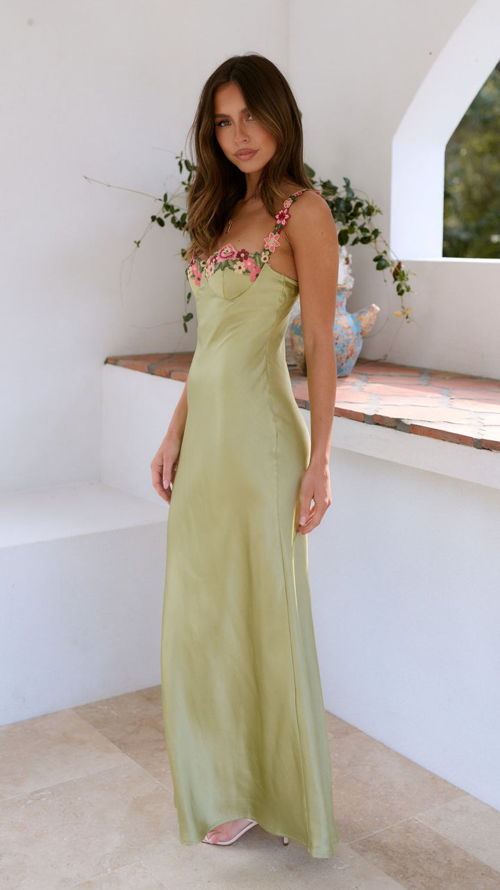 Luz - Embroidered Plain Satin Dress