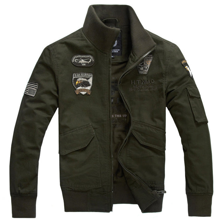 Men's Long-Sleeve Military-Style Jacket with Pockets