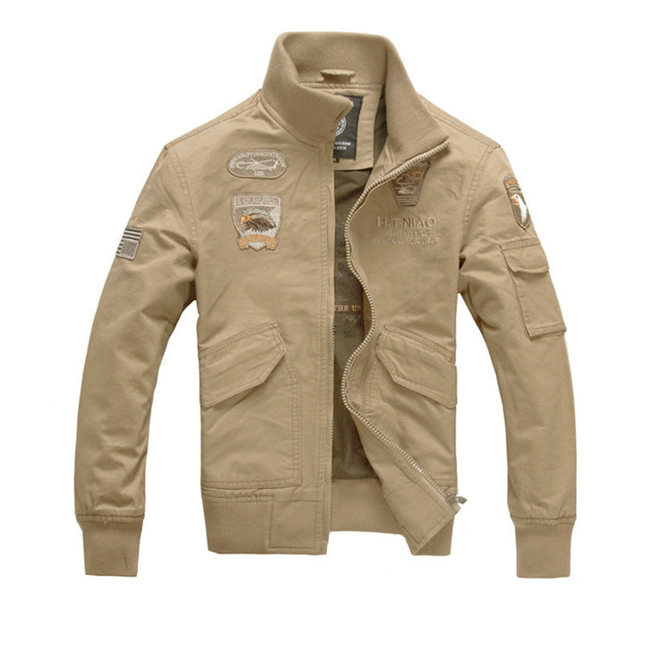 Men's Long-Sleeve Military-Style Jacket with Pockets
