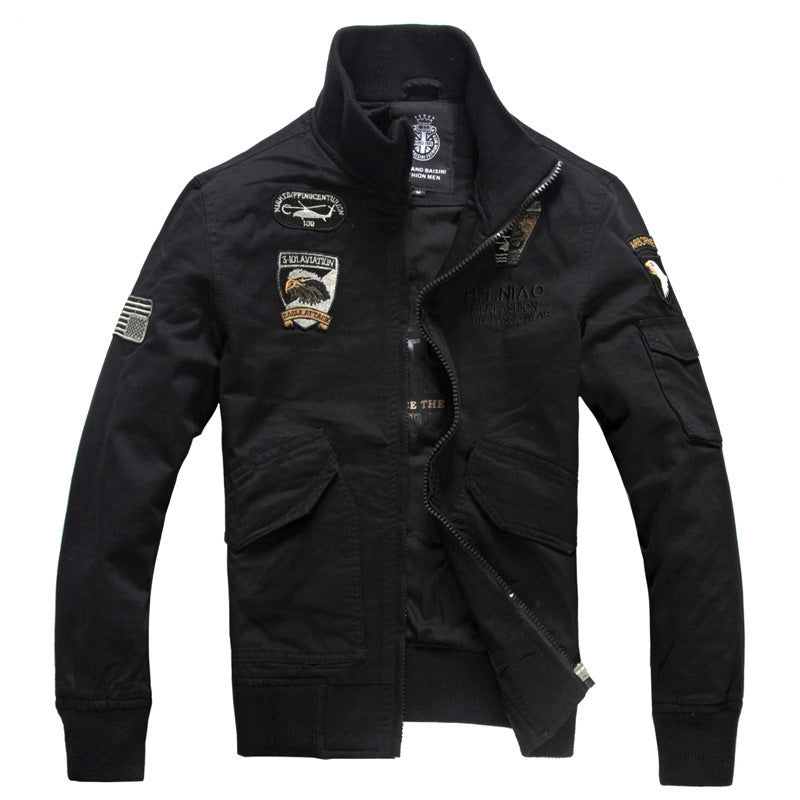 Men's Long-Sleeve Military-Style Jacket with Pockets