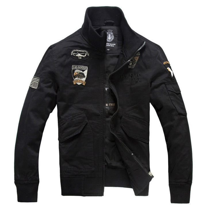 Men's Long-Sleeve Military-Style Jacket with Pockets