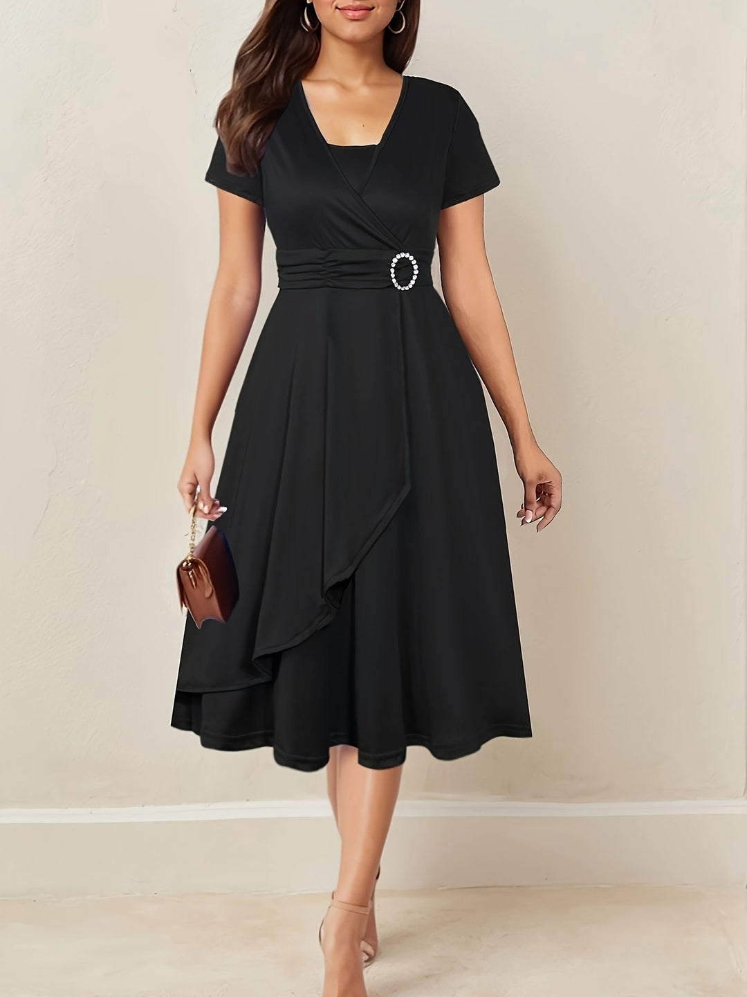 Hilda™ - Elegant Rhinestone V-Neck Evening Dress