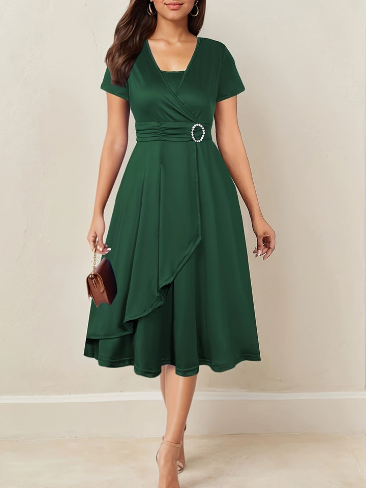 Hilda™ - Elegant Rhinestone V-Neck Evening Dress