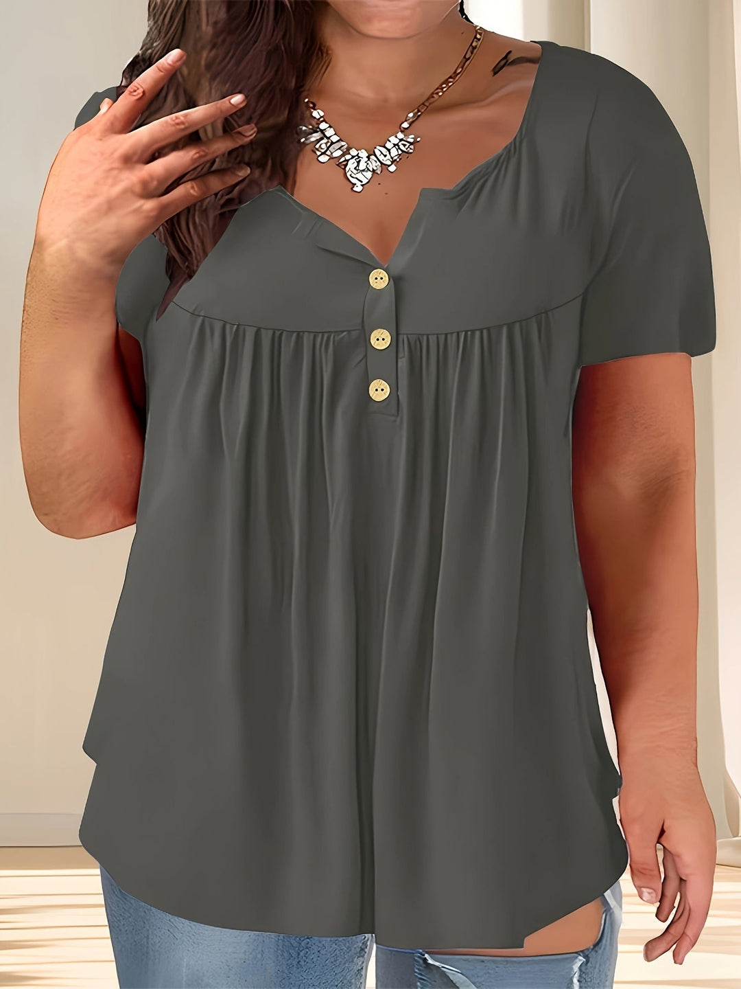 Zoey™ - Chic Plus-Size Pleated Blouse