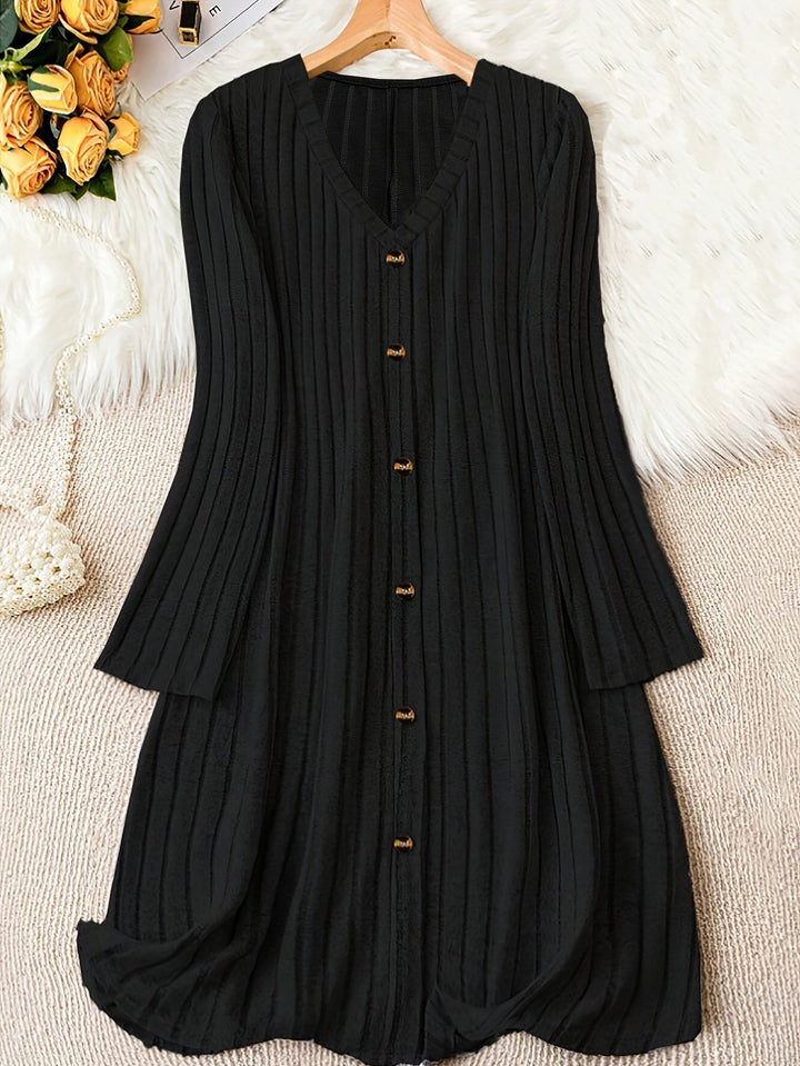 Madelyn™ - Timeless Plus-Size Ribbed Button-Up Dress