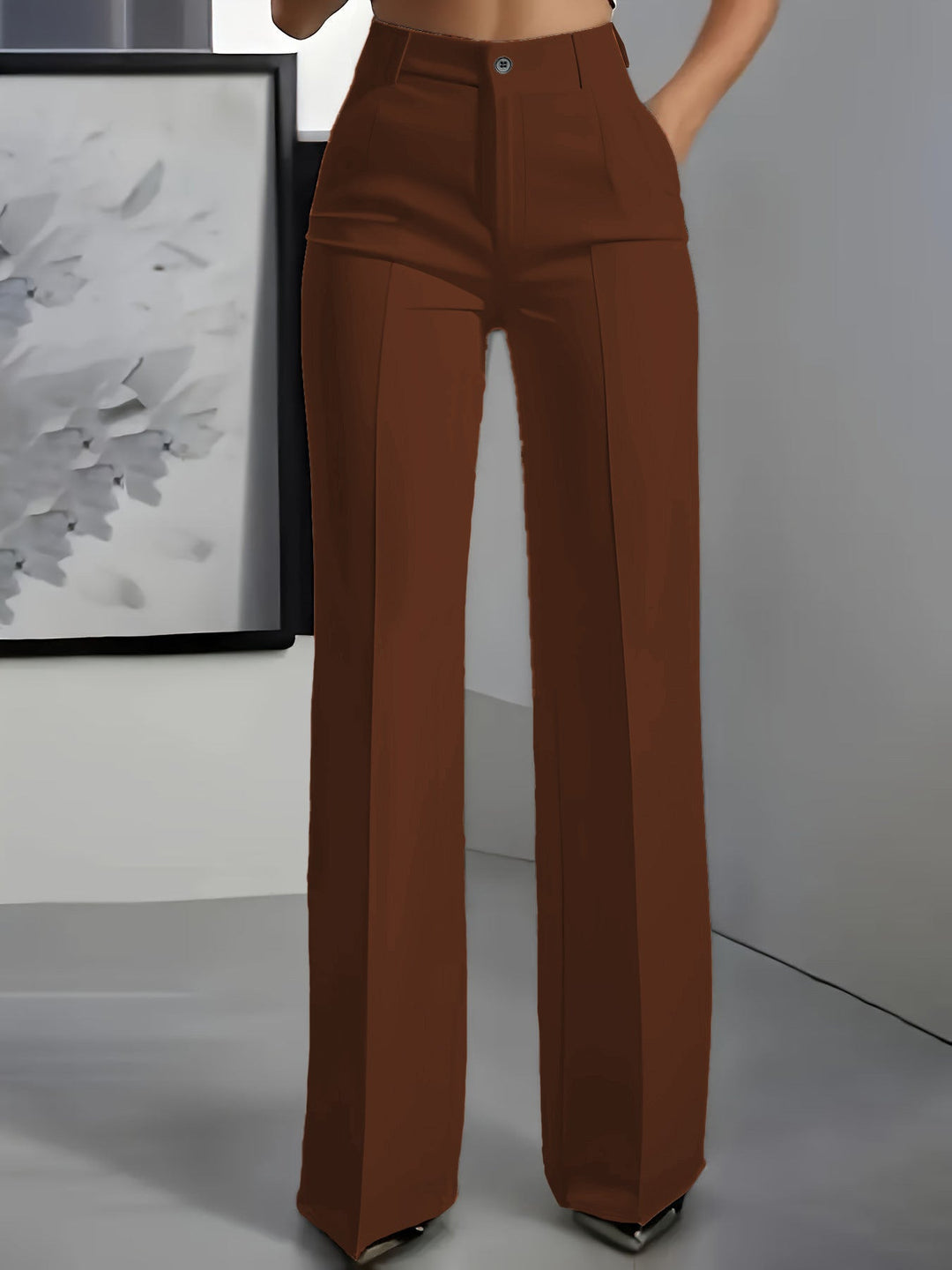 Women's high-waisted trousers with elastic waistband