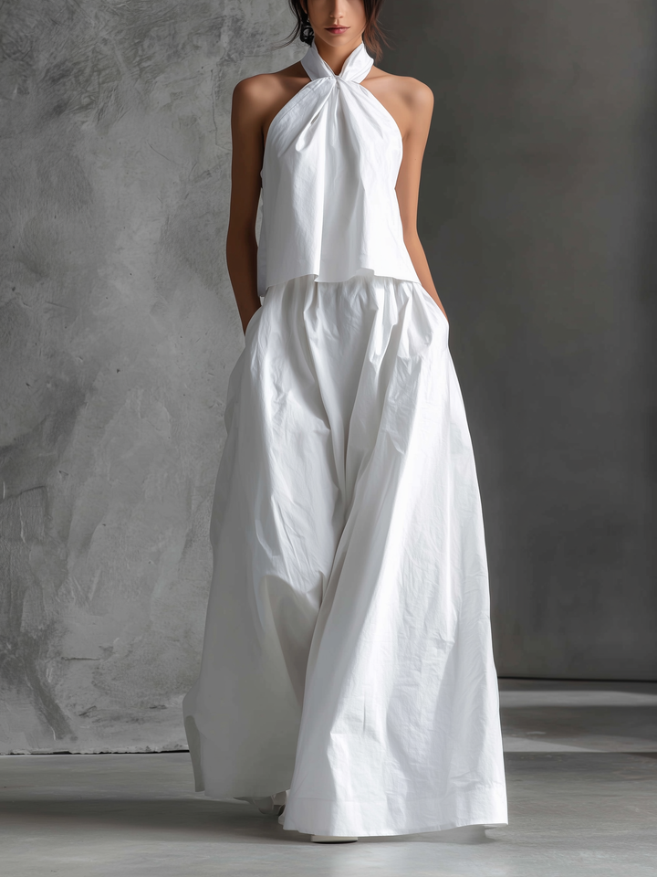 Casual Women's Halter Neck Sleeveless Top and Skirt Set