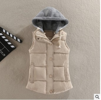 Women's fitted thermal vest with hood and snap-button placket