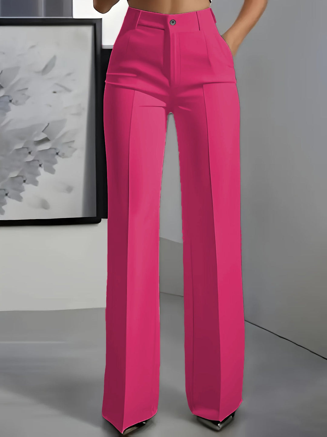Women's high-waisted trousers with elastic waistband