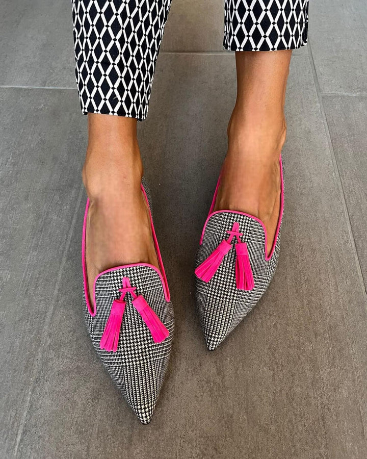 SPIKED LOAFERS WITH FLUORESCENT FRINGE
