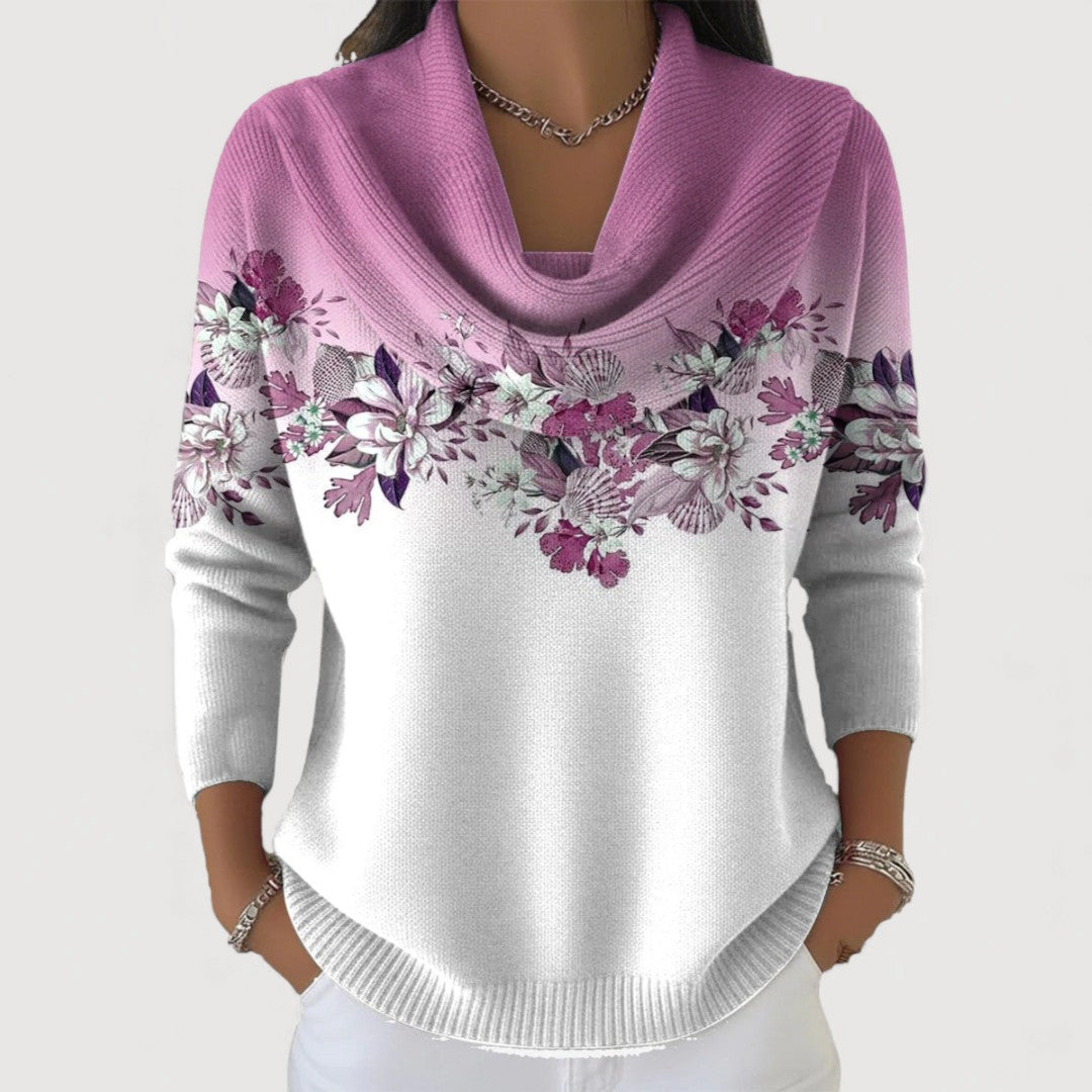 ALORA – Floral Pattern Cowl Neck Sweater