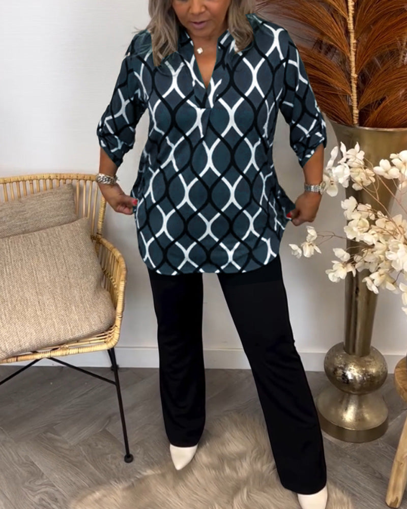 Amelia™ - Casual Patterned Long-Sleeved Blouse