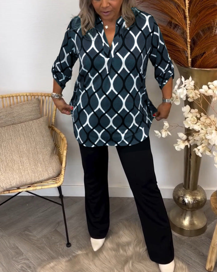 Amelia™ - Casual Patterned Long-Sleeved Blouse
