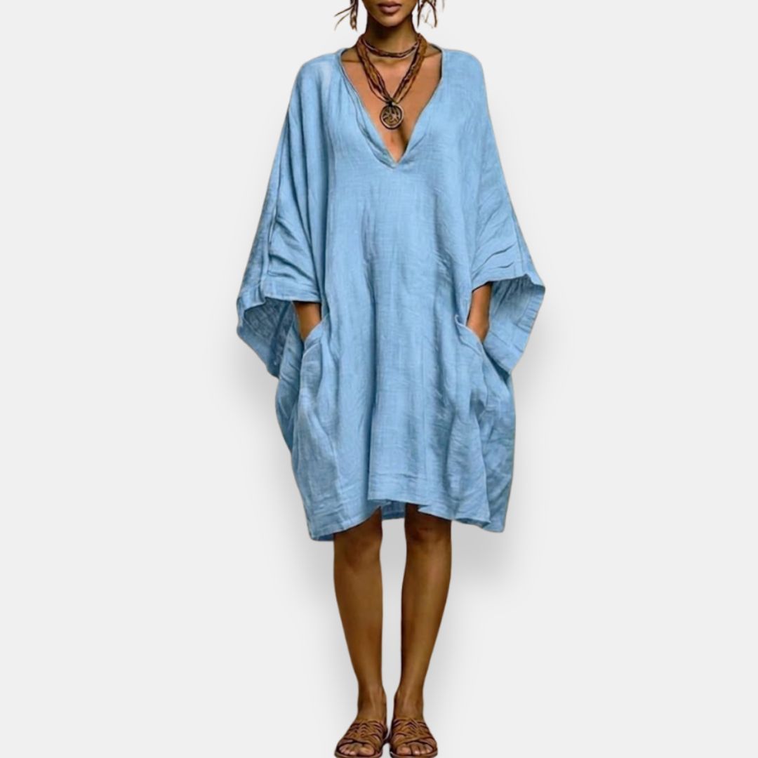 Cassienne | Women's V-Neck Knee-Length Dress with Pockets