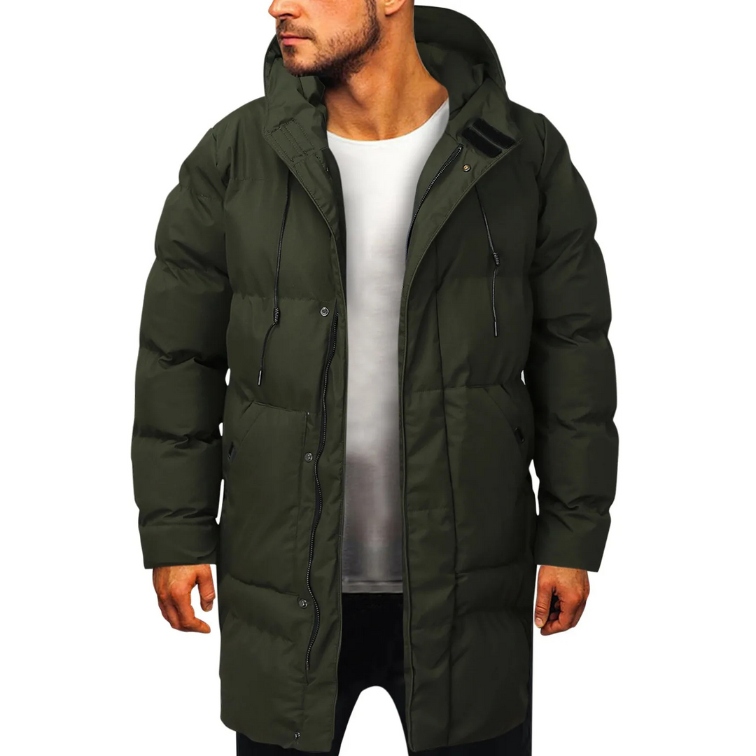 Tommaso - Men's Long Winter Coat with Hood, Lined Quilted Coat