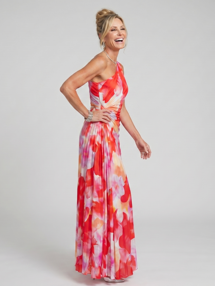 Taya | One-Shoulder Pleated Midi Dress