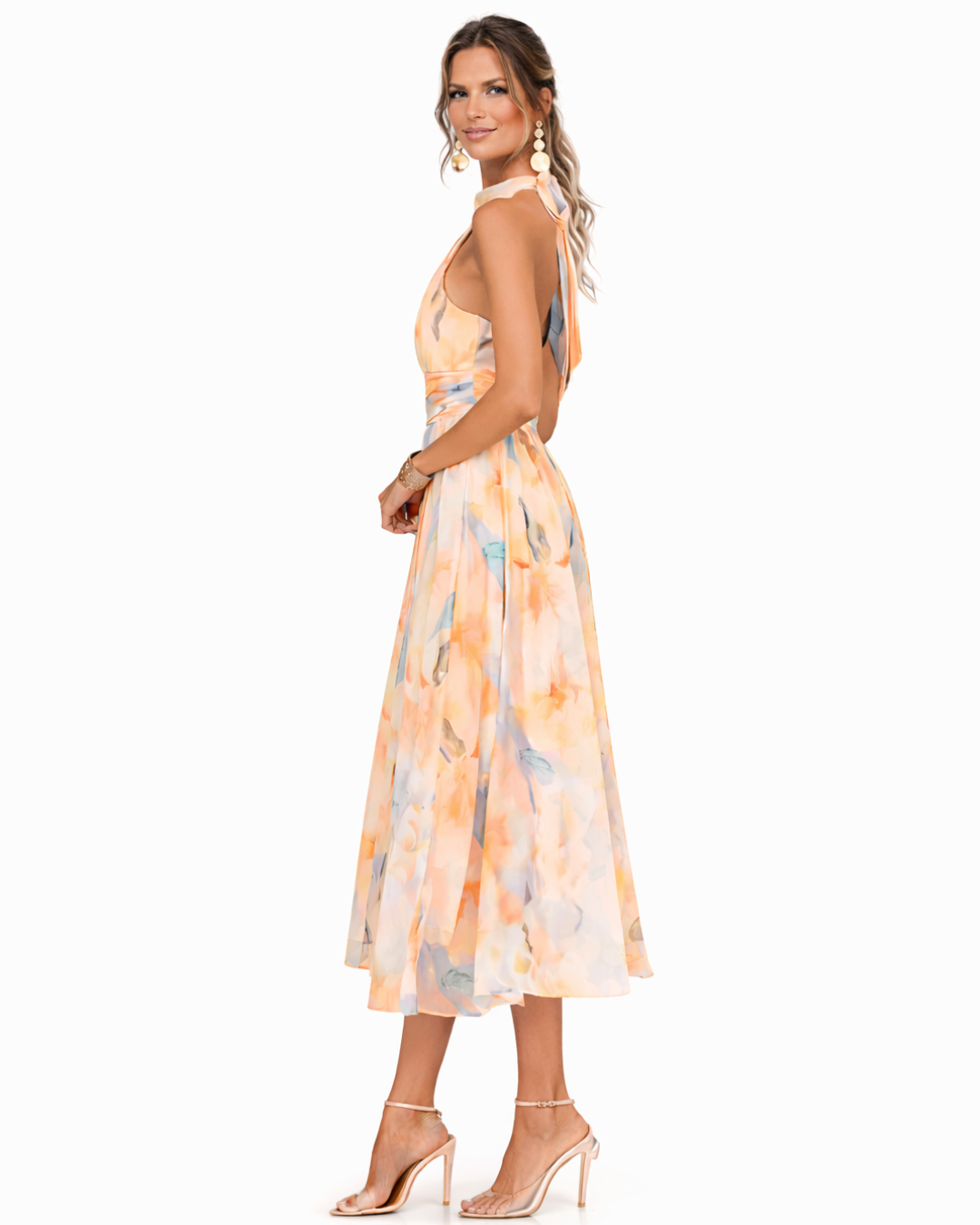 Aurora - Watercolor Print Halter Neck Dress
