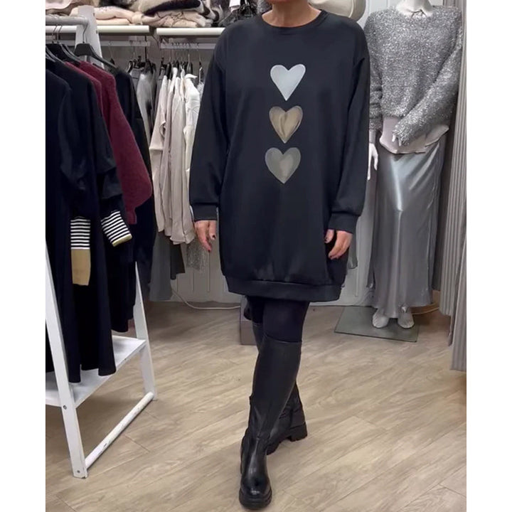 Francine™ - Women's Long Sleeve Heart Pattern Sweatshirt