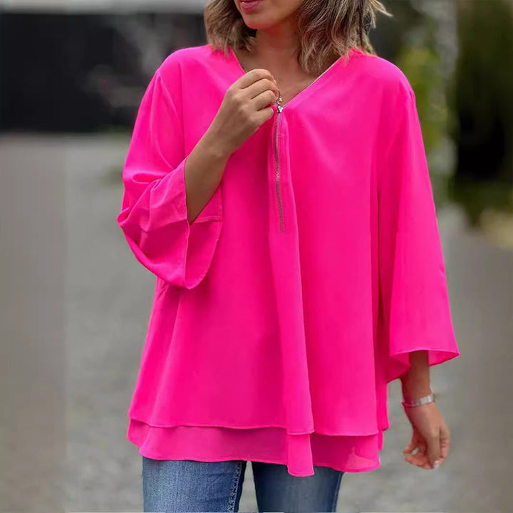 Heidi™ - V-Neck Flowing Zip Top