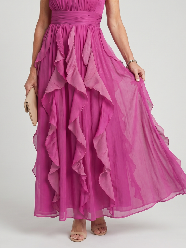 Orea | High Neck Maxi Dress with Gathered Ruffle Tiers