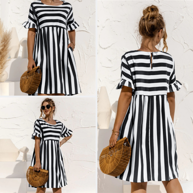 Levoire | Striped Ruffle Maternity Dress