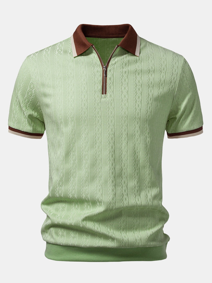 Herren Kurzarm Zip Polo & Elastischer Bund Gerade-Hosen Set