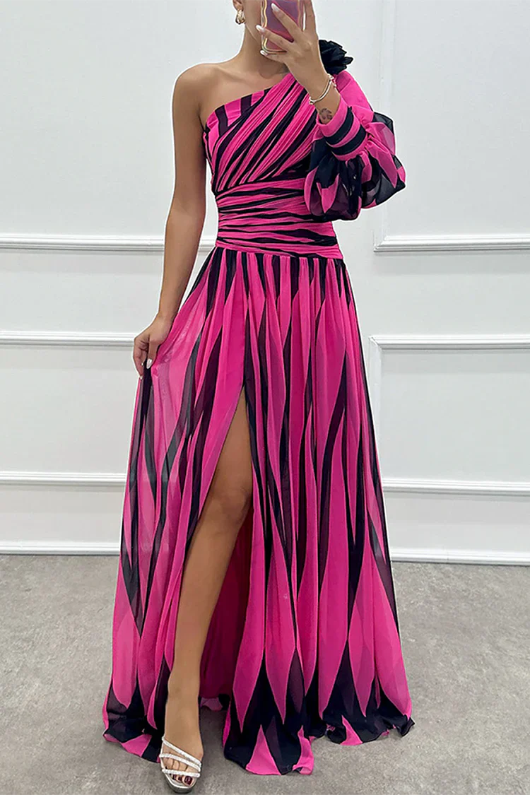 Chloe - Elegant striped one-shoulder maxi dress