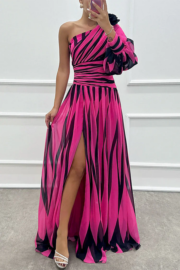 Chloe - Elegant striped one-shoulder maxi dress