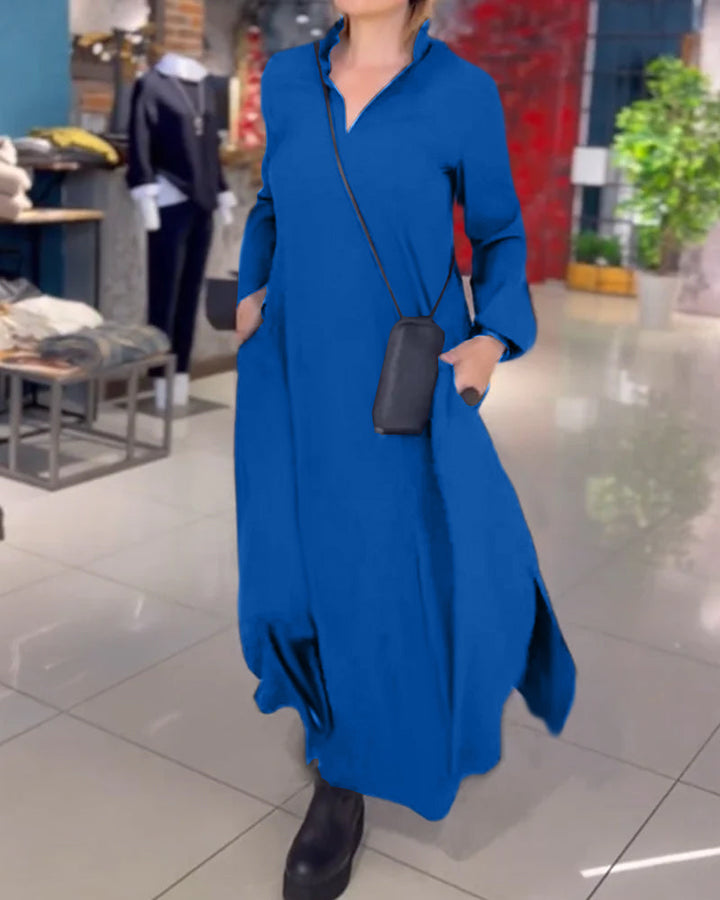 Eleanor - Loose Long Dress With Lapels And Side Slit