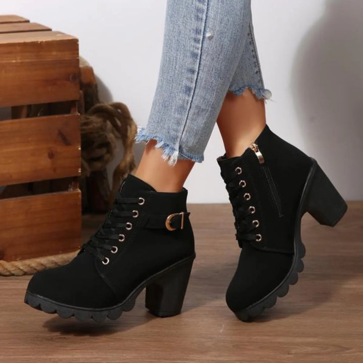 Mina™ - Chic Lace-Up Ankle Boots with Metal Buckle